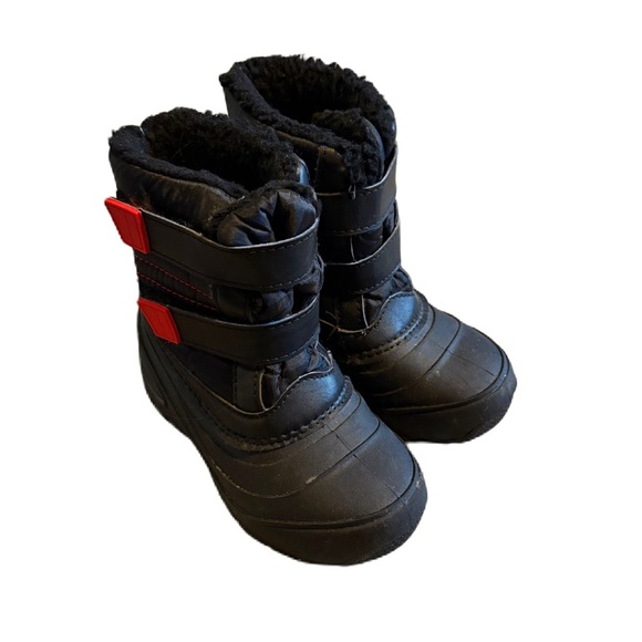 Wonder Nation Kids Black Winter Boots Sz 12 Snow Strap - Picture 1 of 6